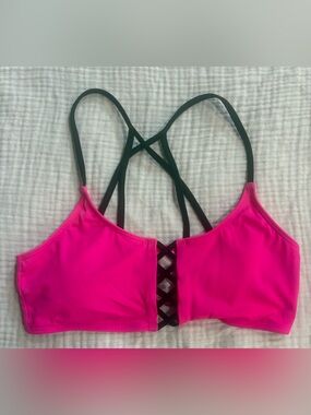 PINK Victoria's Secret Neon Pink Bikini Top with Black Strappy Back